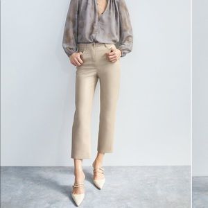Aritzia Melina Cropped Leather Pants in Light Taupe, size 4
